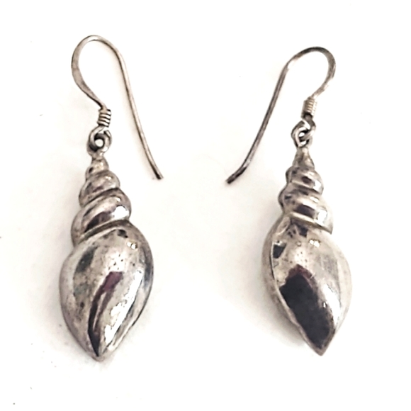 Vintage Sterling Silver Seashell Dangle Earrings - Picture 1 of 6